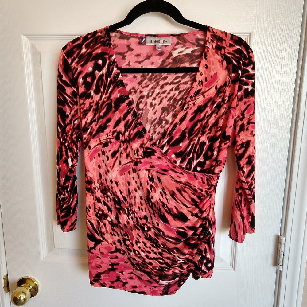 JLo Faux Wrap animal print top